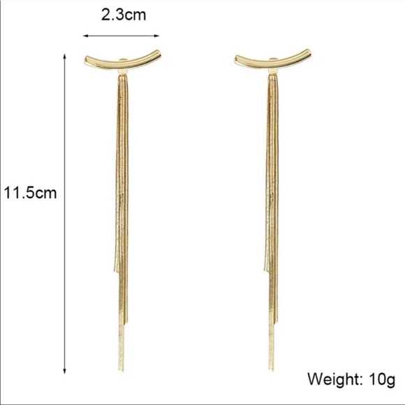 NEW 18K YELLOW GOLD BAR LONG TASSEL EARRINGS - Picture 6 of 9